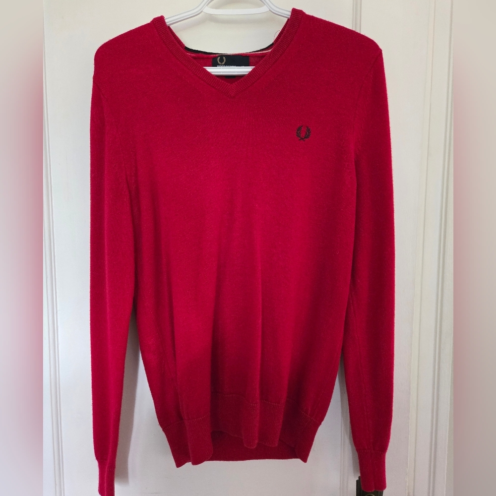 Fred Perry Classic V neck Jumper Merino Wool Long Sleeve